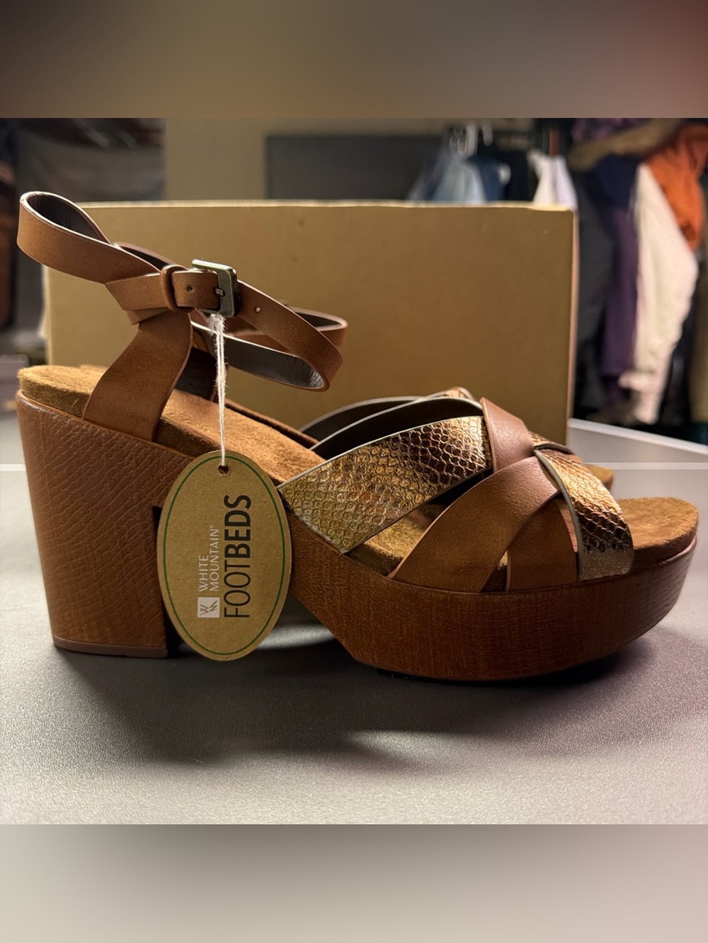 WHITE MOUNTAIN FOOTBEDS Womens Brown 1-1/2" Platform Achiever Heeled Sandal 11 M - Picture 5 of 9